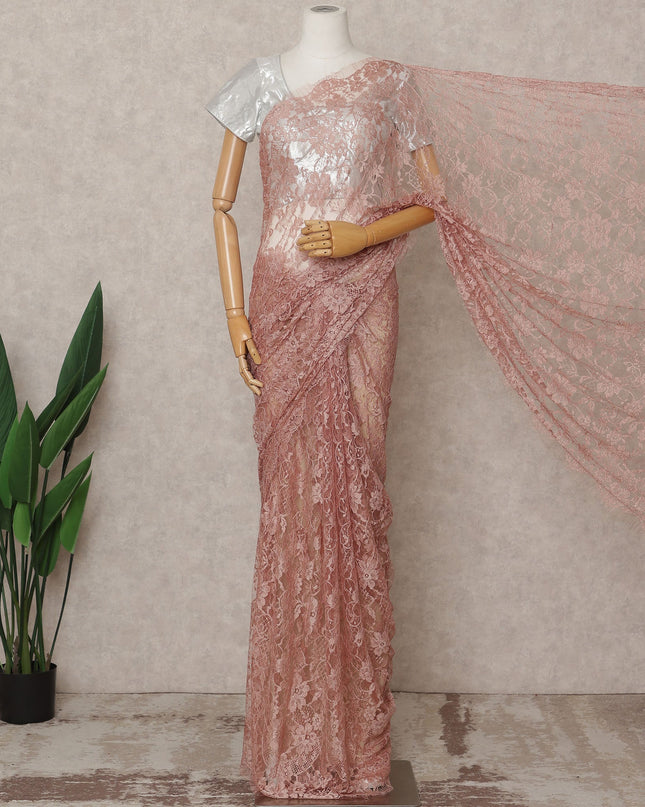 Dusty Rose Premium 2-Tone French Chantilly Lace Saree Fabric 5.5 Mtrs with 110 Cms Width – Imported from France-D25648 Regal Fabrics