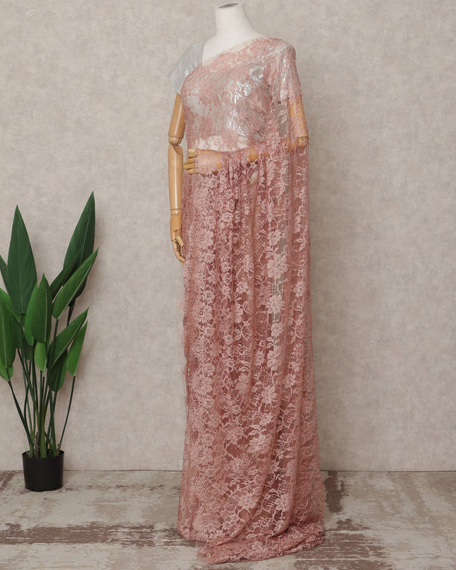 Dusty Rose Premium 2-Tone French Chantilly Lace Saree Fabric 5.5 Mtrs with 110 Cms Width – Imported from France-D25648 Regal Fabrics