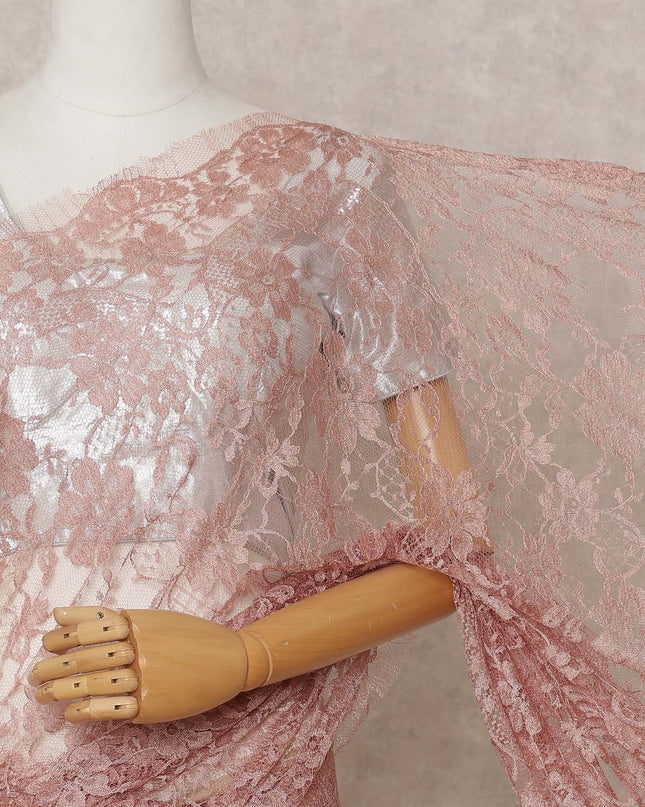 Dusty Rose Premium 2-Tone French Chantilly Lace Saree Fabric 5.5 Mtrs with 110 Cms Width – Imported from France-D25648 Regal Fabrics
