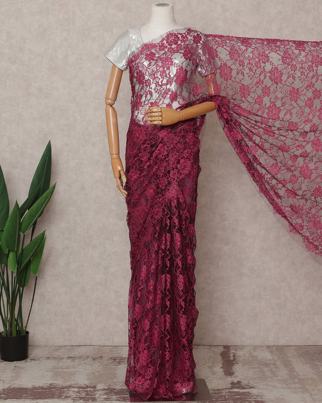 Magenta Premium 2-Tone French Chantilly Lace Saree Fabric 5.5 Mtrs with 110 Cms Width – Imported from France-D25663 Regal Fabrics