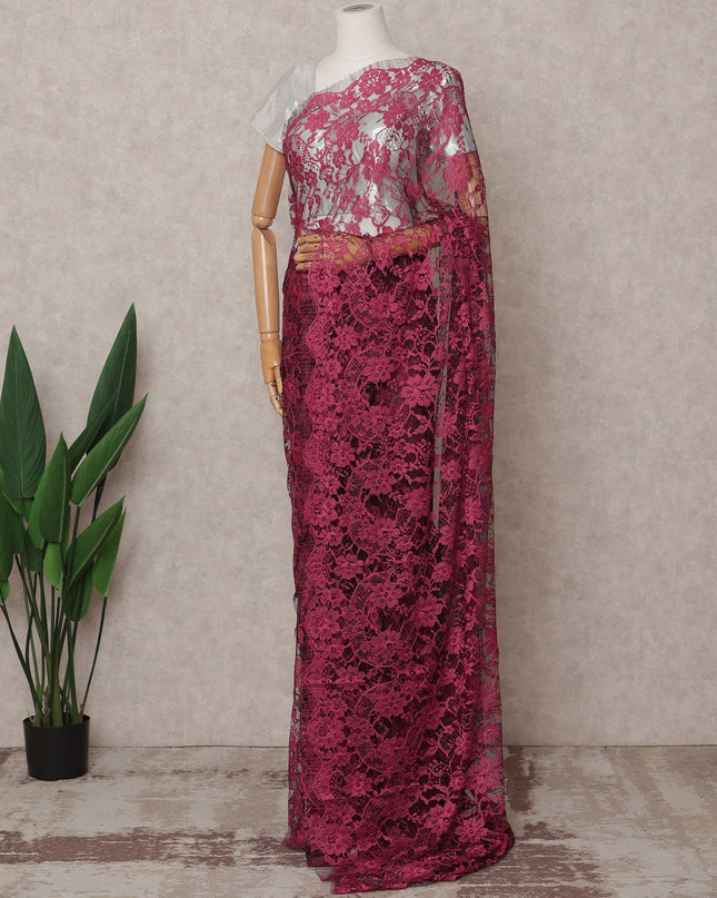 Magenta Premium 2-Tone French Chantilly Lace Saree Fabric 5.5 Mtrs with 110 Cms Width – Imported from France-D25663 Regal Fabrics