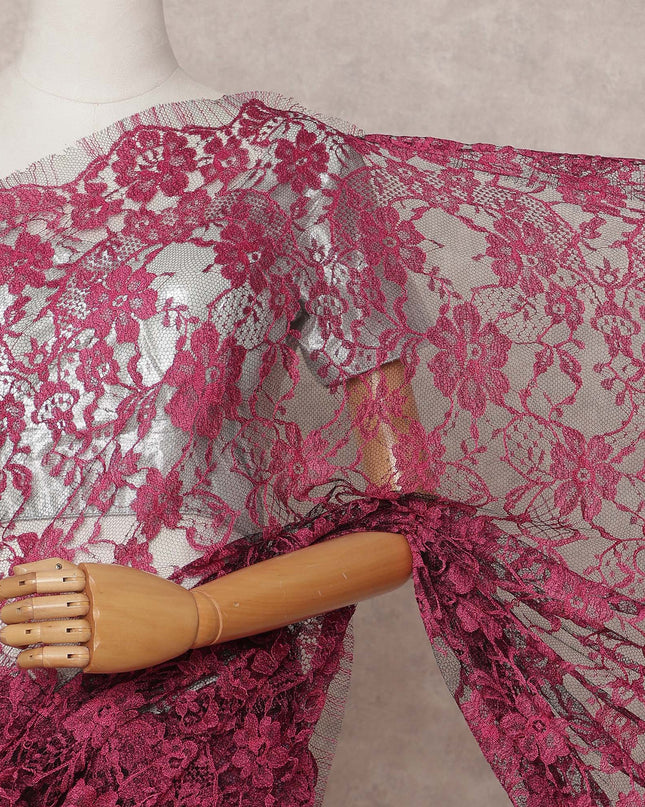 Magenta Premium 2-Tone French Chantilly Lace Saree Fabric 5.5 Mtrs with 110 Cms Width – Imported from France-D25663 Regal Fabrics
