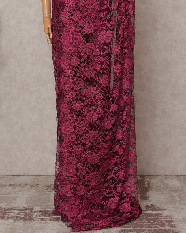 Magenta Premium 2-Tone French Chantilly Lace Saree Fabric 5.5 Mtrs with 110 Cms Width – Imported from France-D25663 Regal Fabrics