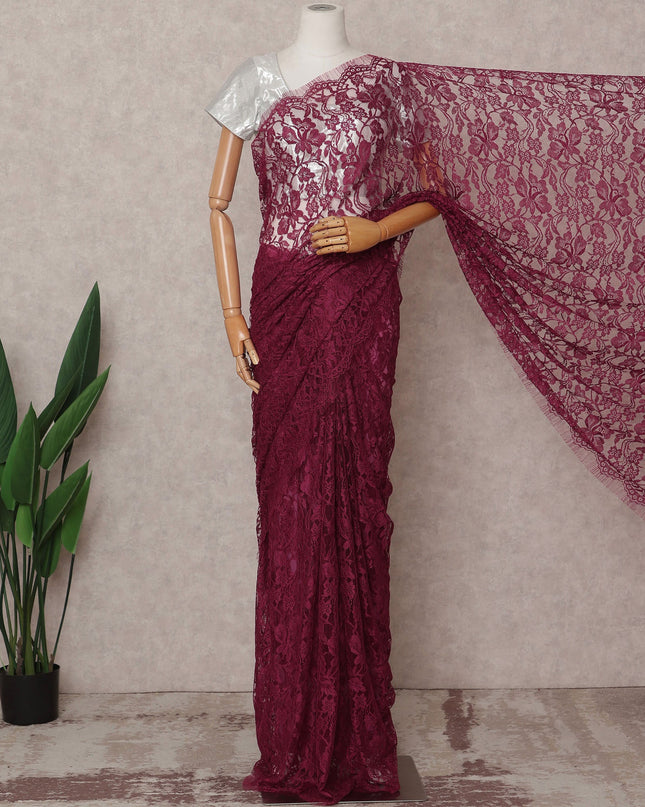 Wine Premium French Chantilly Lace Saree Fabric 5.5 Mtrs with 110 Cms Width – Imported from France-D25636 Regal Fabrics