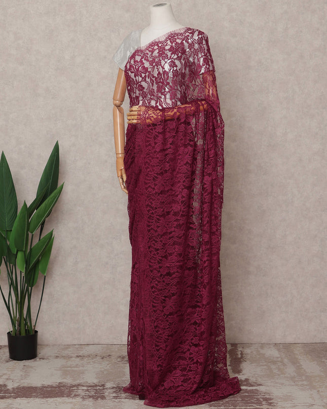 Wine Premium French Chantilly Lace Saree Fabric 5.5 Mtrs with 110 Cms Width – Imported from France-D25636 Regal Fabrics