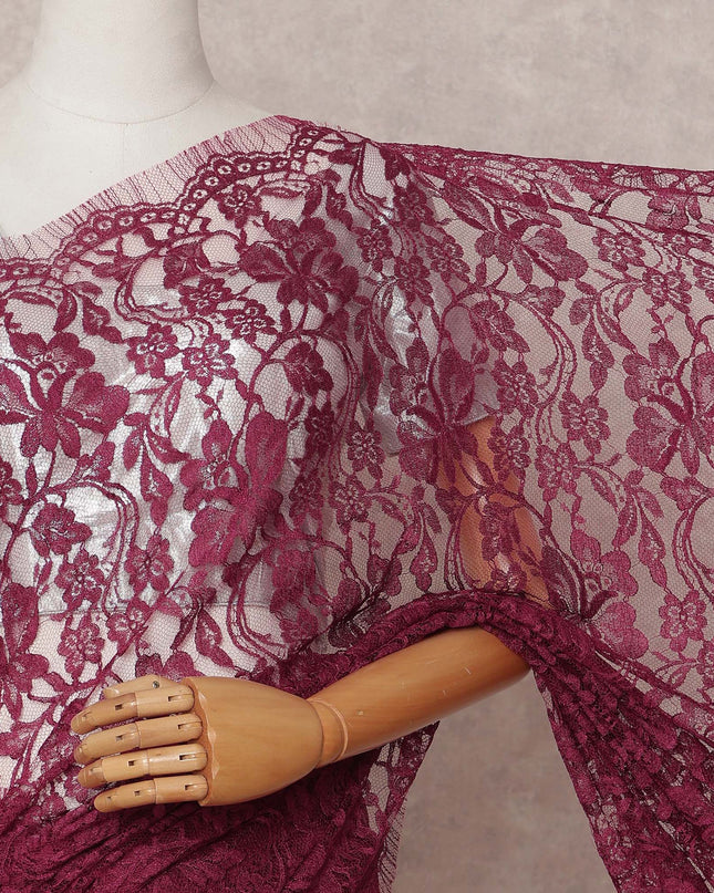 Wine Premium French Chantilly Lace Saree Fabric 5.5 Mtrs with 110 Cms Width – Imported from France-D25636 Regal Fabrics