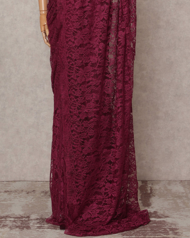 Wine Premium French Chantilly Lace Saree Fabric 5.5 Mtrs with 110 Cms Width – Imported from France-D25636 Regal Fabrics