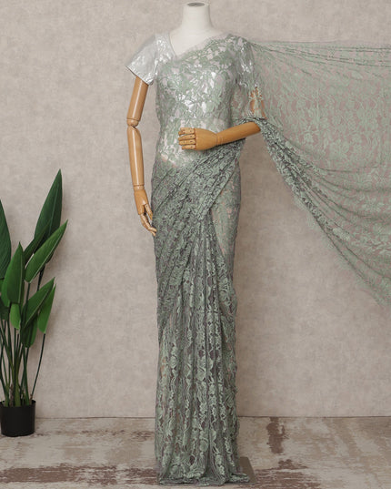 Sage Green Premium 2-Tone French Chantilly Lace Saree Fabric 5.5 Mtrs with 110 Cms Width – Imported from France-D25664