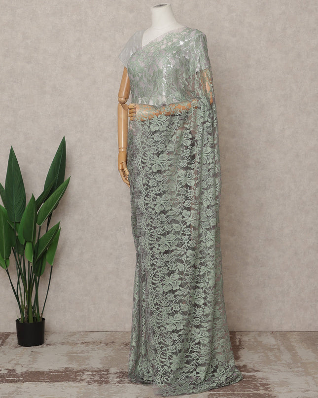 Sage Green Premium 2-Tone French Chantilly Lace Saree Fabric 5.5 Mtrs with 110 Cms Width – Imported from France-D25664