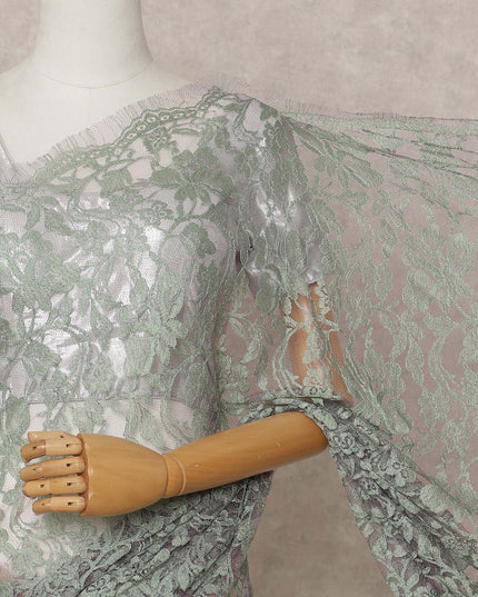 Sage Green Premium 2-Tone French Chantilly Lace Saree Fabric 5.5 Mtrs with 110 Cms Width – Imported from France-D25664