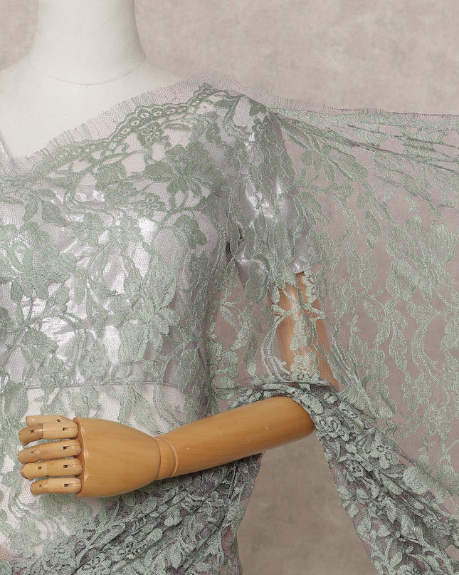 Sage Green Premium 2-Tone French Chantilly Lace Saree Fabric 5.5 Mtrs with 110 Cms Width – Imported from France-D25664