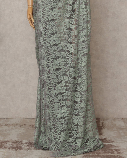 Sage Green Premium 2-Tone French Chantilly Lace Saree Fabric 5.5 Mtrs with 110 Cms Width – Imported from France-D25664