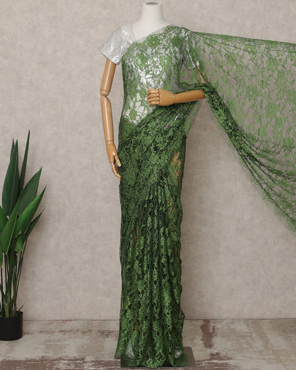 Green Premium 2-Tone French Chantilly Lace Saree Fabric 5.5 Mtrs with 110 Cms Width – Imported from France-D25660