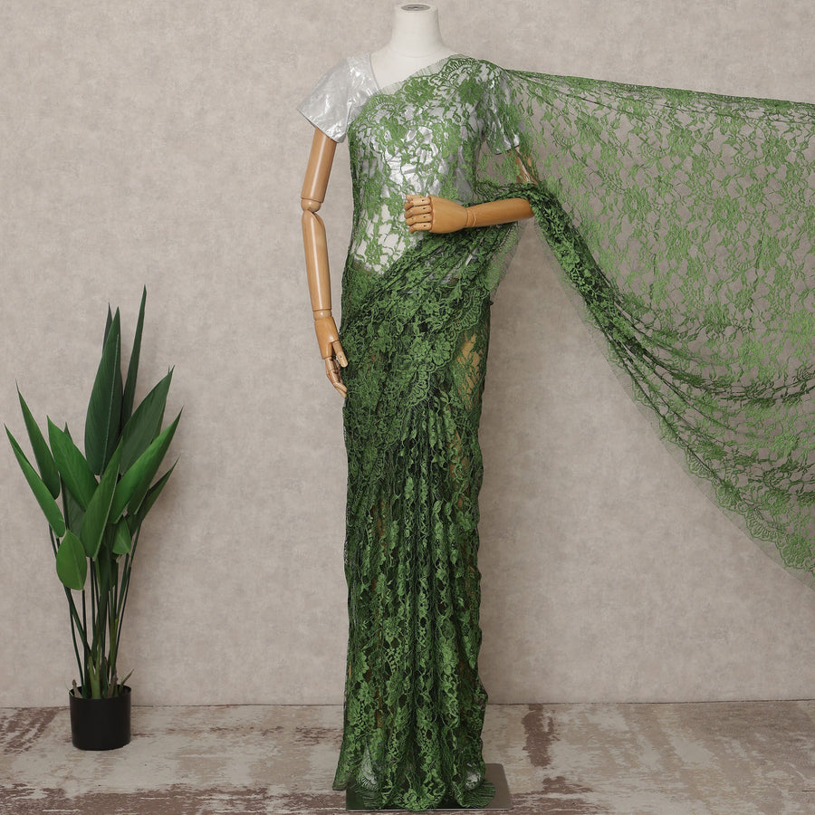Green Premium 2-Tone French Chantilly Lace Saree Fabric 5.5 Mtrs with 110 Cms Width – Imported from France-D25660
