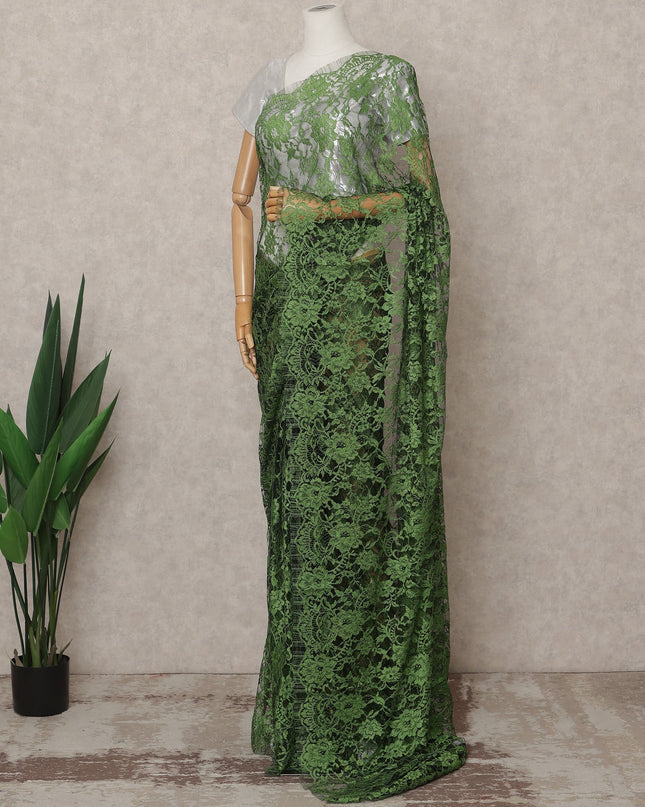 Green Premium 2-Tone French Chantilly Lace Saree Fabric 5.5 Mtrs with 110 Cms Width – Imported from France-D25660