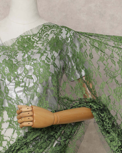 Green Premium 2-Tone French Chantilly Lace Saree Fabric 5.5 Mtrs with 110 Cms Width – Imported from France-D25660