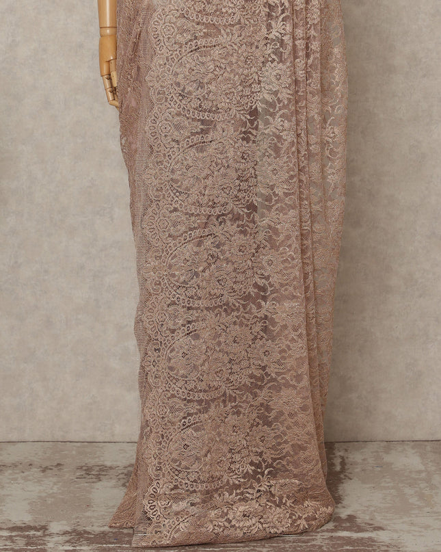 Rose Gold Premium French Metallic Chantilly Lace Saree Fabric, 5.5 Mtrs Length, 110 Cms Width, Crafted in France – Delicate Metallic Floral Lace, Blouse Not Included-D26414