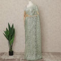 Sage Green Premium French Metallic Chantilly Lace Saree Fabric, 5.5 Mtrs Length, 110 Cms Width, Crafted in France – Elegant Metallic Floral Lace, Blouse Not Included-D26413