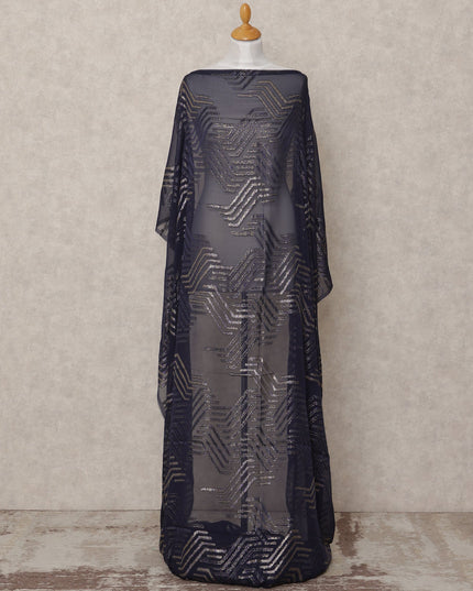 Midnight Blue Pure Silk Chiffon Somali Dirac Fabric with Metallic Lurex, 3.5 Mtrs, Width 140 Cms, Made in South Korea-D24528