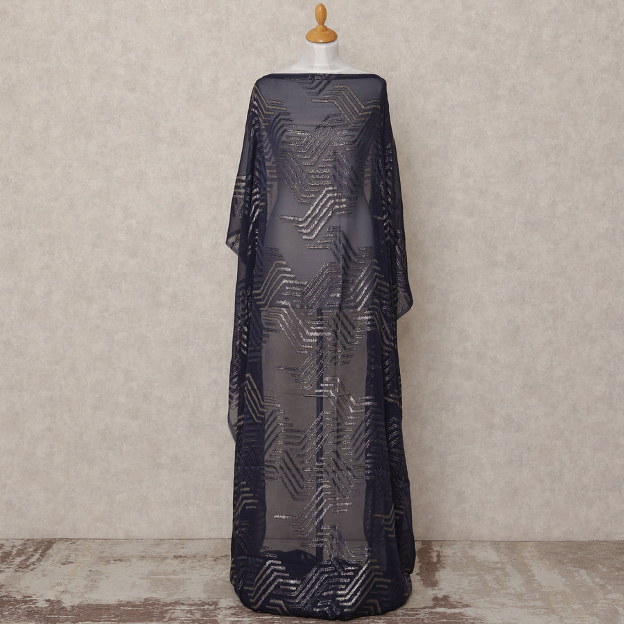 Midnight Blue Pure Silk Chiffon Somali Dirac Fabric with Metallic Lurex, 3.5 Mtrs, Width 140 Cms, Made in South Korea-D24528