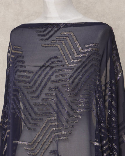 Midnight Blue Pure Silk Chiffon Somali Dirac Fabric with Metallic Lurex, 3.5 Mtrs, Width 140 Cms, Made in South Korea-D24528