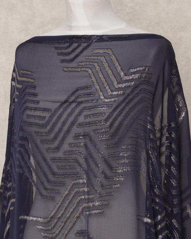 Midnight Blue Pure Silk Chiffon Somali Dirac Fabric with Metallic Lurex, 3.5 Mtrs, Width 140 Cms, Made in South Korea-D24528