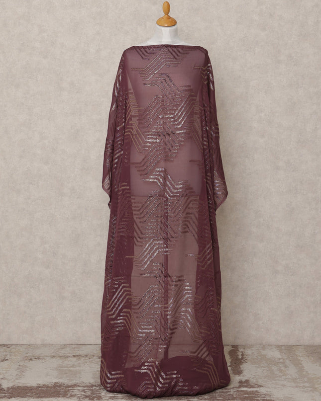 Plum Brown Pure Silk Chiffon Somali Dirac Fabric with Metallic Lurex, 3.5 Mtrs, Width 140 Cms, Made in South Korea-D24530