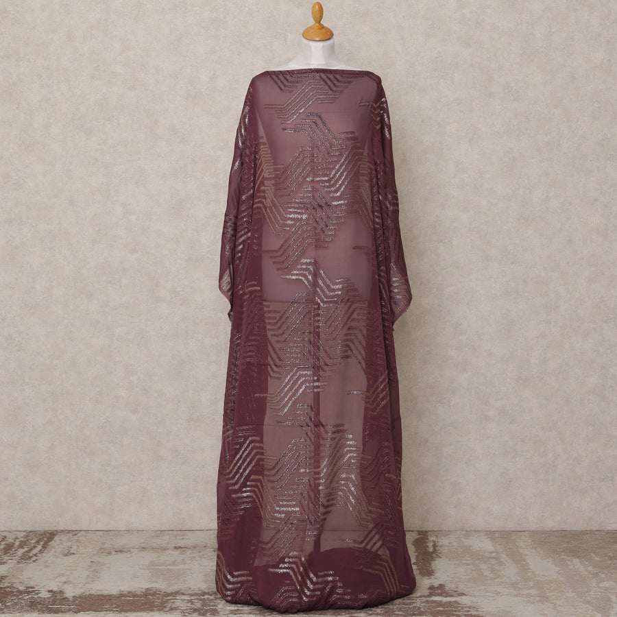 Plum Brown Pure Silk Chiffon Somali Dirac Fabric with Metallic Lurex, 3.5 Mtrs, Width 140 Cms, Made in South Korea-D24530