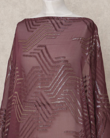 Plum Brown Pure Silk Chiffon Somali Dirac Fabric with Metallic Lurex, 3.5 Mtrs, Width 140 Cms, Made in South Korea-D24530