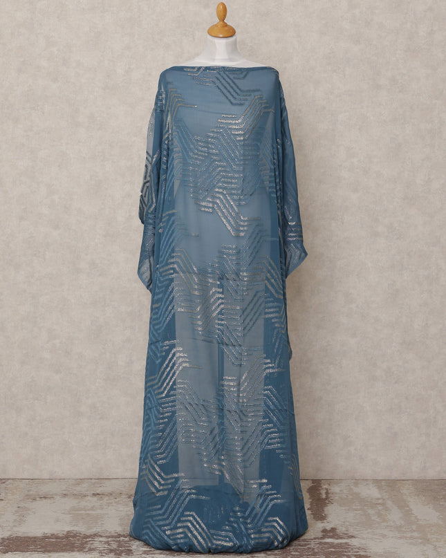 Teal Blue Pure Silk Chiffon Somali Dirac Fabric with Metallic Lurex, 3.5 Mtrs, Width 140 Cms, Made in South Korea-D24531