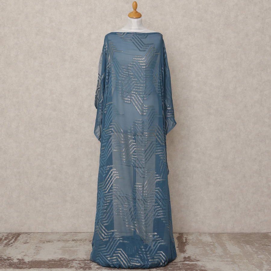 Teal Blue Pure Silk Chiffon Somali Dirac Fabric with Metallic Lurex, 3.5 Mtrs, Width 140 Cms, Made in South Korea-D24531