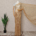 Golden Premium French 2Tone Chantilly Lace Saree Fabric with Stone Work – 5.5 Meters Length, 110 Cms Width, Imported from France-D25725