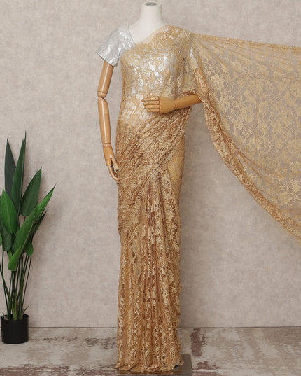 Golden Premium French 2Tone Chantilly Lace Saree Fabric with Stone Work – 5.5 Meters Length, 110 Cms Width, Imported from France-D25725