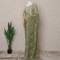 Olive Green Premium French 2Tone Chantilly Lace Saree Fabric with Stone Work – 5.5 Meters Length, 110 Cms Width, Imported from France-D25729