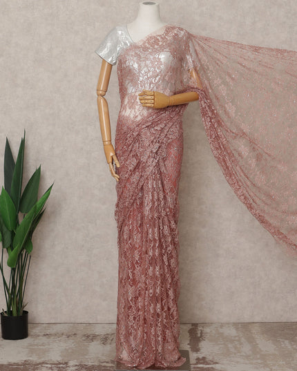 Dusty Rose Premium French 2Tone Chantilly Lace Saree Fabric with Stone Work – 5.5 Meters Length, 110 Cms Width, Imported from France-D25726