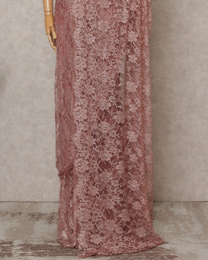 Dusty Rose Premium French 2Tone Chantilly Lace Saree Fabric with Stone Work – 5.5 Meters Length, 110 Cms Width, Imported from France-D25726