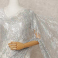 Iridescent Silver Premium French Metallic Chantilly Lace Saree Fabric with Stone Work – 5.5 Meters Length, 110 Cms Width, Imported from France-D25723