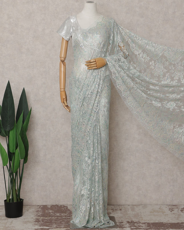 Seafoam Mint French Chantilly Lace Saree