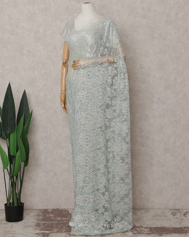 Seafoam Mint French Chantilly Lace Saree