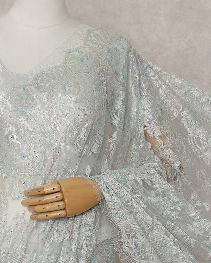 Seafoam Mint French Chantilly Lace Saree