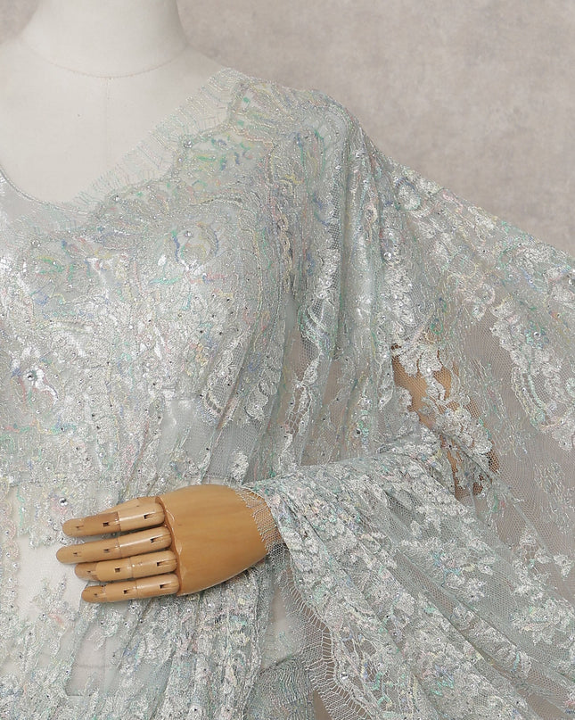 Seafoam Mint French Chantilly Lace Saree