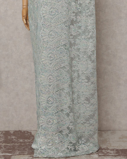Seafoam Mint French Chantilly Lace Saree