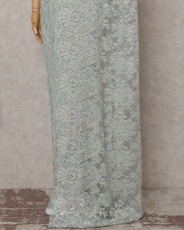 Seafoam Mint French Chantilly Lace Saree