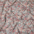 Beige and Rust Paisley Printed Viscose Georgette Fabric with Grey Leaf Motifs and Intricate Floral Detailing, 110 Cms Width, Made in India-D25882