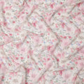 White and Baby Pink Floral Printed Viscose Georgette Fabric with Soft Pastel Bloom Design and Subtle Leaf Motifs, 110 Cms Width, Made in India-D25881