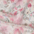 White and Baby Pink Floral Printed Viscose Georgette Fabric with Soft Pastel Bloom Design and Subtle Leaf Motifs, 110 Cms Width, Made in India-D25881