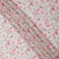 White and Baby Pink Floral Printed Viscose Georgette Fabric with Soft Pastel Bloom Design and Subtle Leaf Motifs, 110 Cms Width, Made in India-D25881