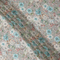 Grey and Aqua Floral Printed Viscose Georgette Fabric with White Petals and Beige Leaf Motifs, 110 Cms Width, Made in India-D25872