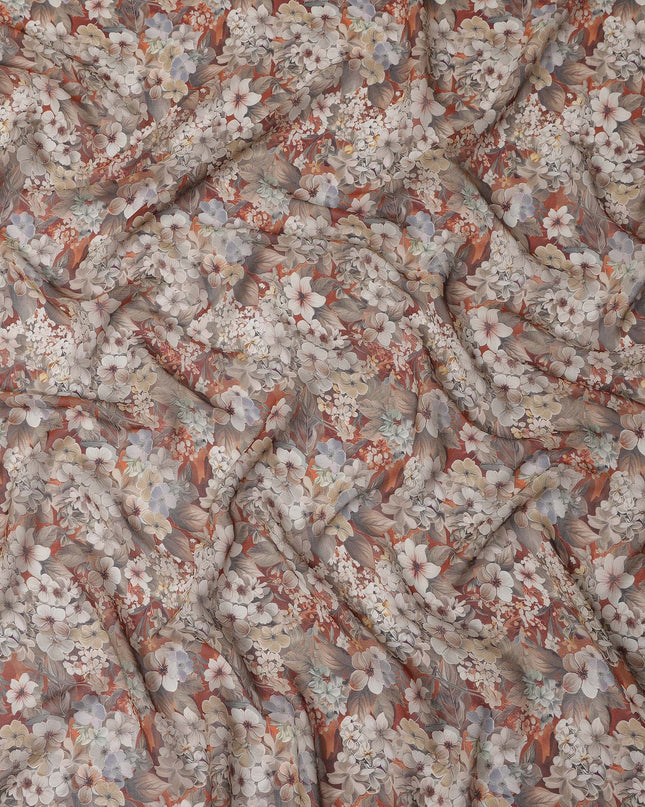 Rust Brown and Beige Floral Printed Viscose Georgette Fabric with Soft Vintage Bloom Motifs, 110 Cms Width, Made in India-D25873 Regal Fabrics