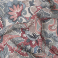 Grey and Maroon Paisley Printed Viscose Georgette Fabric with Blue Leaf Accents and Ornate Floral Design, 110 Cms Width, Made in India-D25884